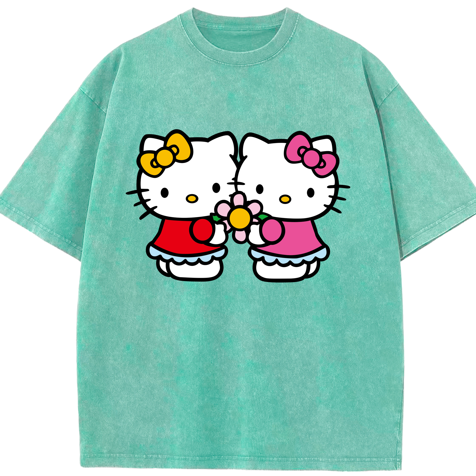 （画像用） Hello Kitty ハローキティ 綿100% ヴィンテージ風 半袖Tシャツ（フロントプリント）